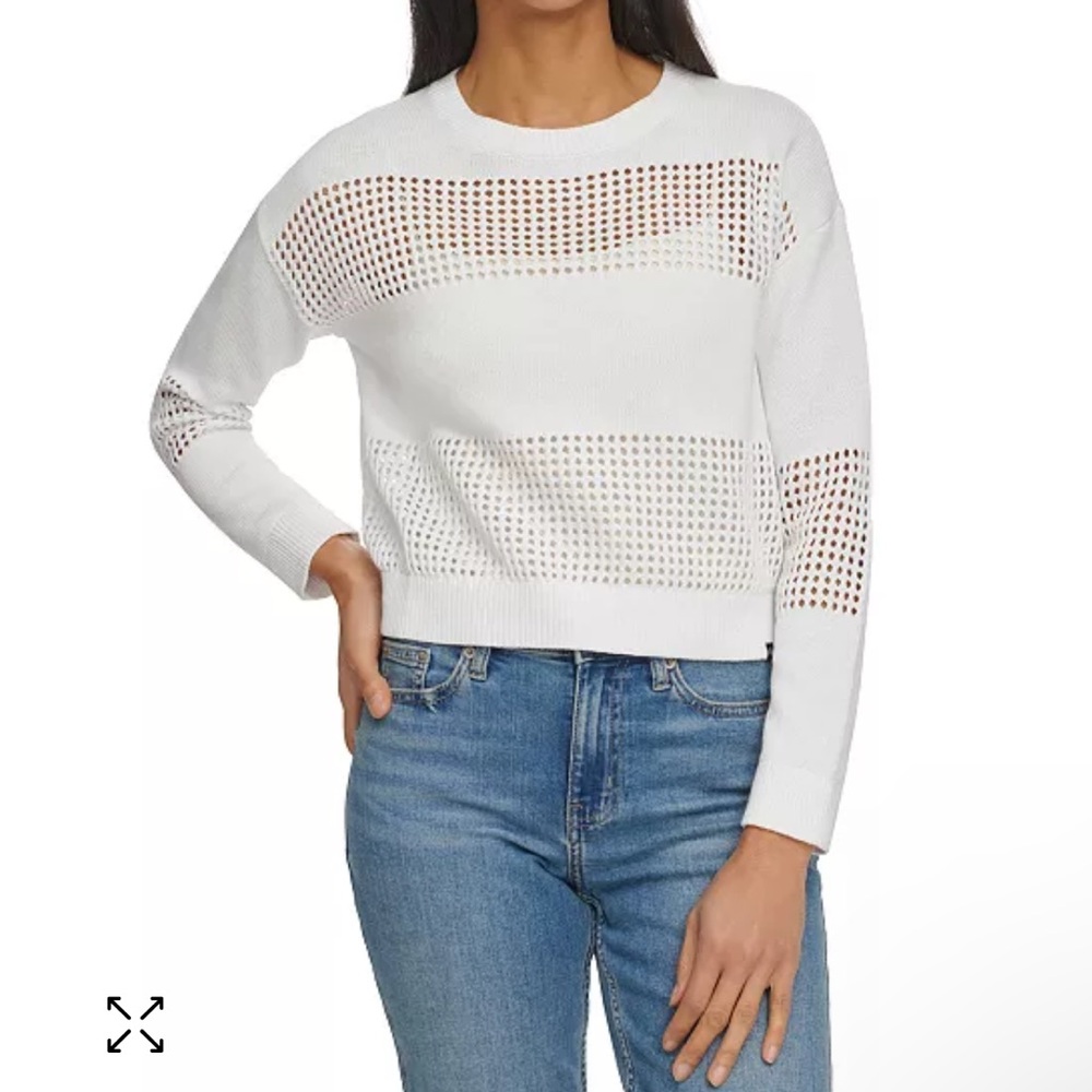 Calvin Klein jeans white womans M open stitch long sleeved top shirt sweater